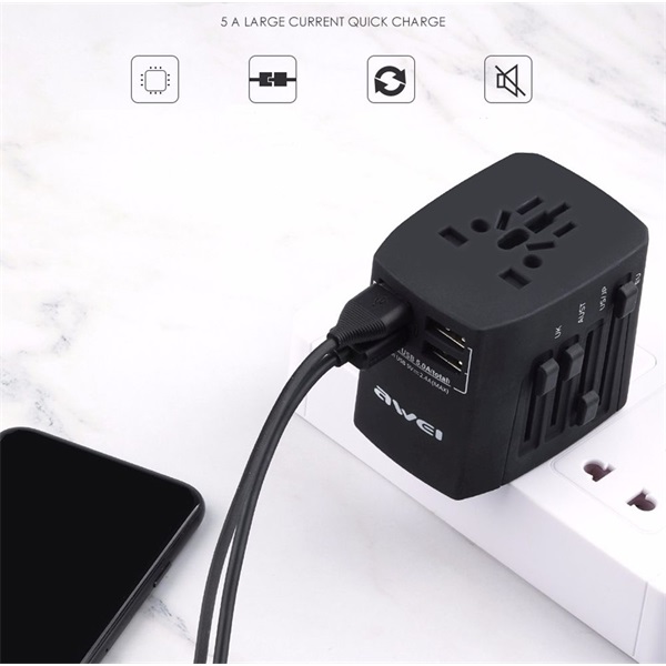 AWEI C-36 4xUSB/fekete utazó adapter