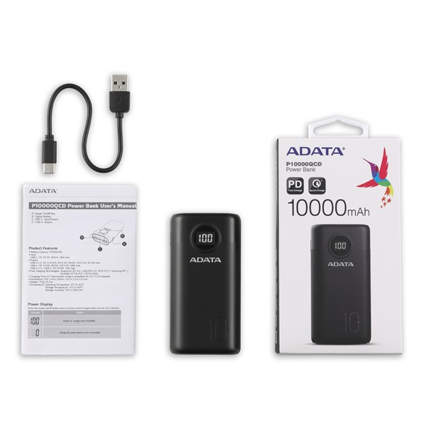 Adata AP20000QCD-DGT-CBK 20000mAh fekete power bank