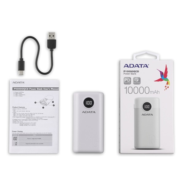 Adata AP20000QCD-DGT-CWH 20000mAh fehér power bank