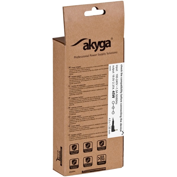 Akyga 19V/2,37A/45W 4x1,35mm + pin Asus notebook hálózati töltő