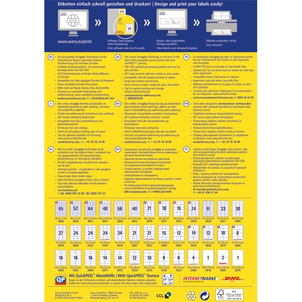 Avery 3474 70×37mm univerzális 2400db-os etikett