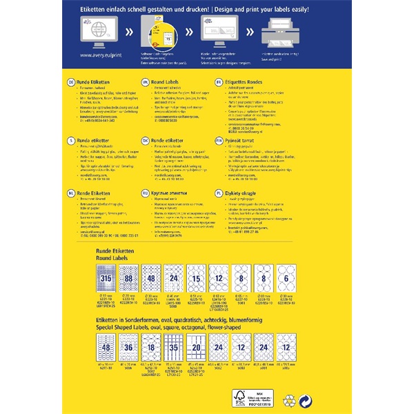 Avery 6229-10 fehér 80mm 10 ív univerzális címke köretikett