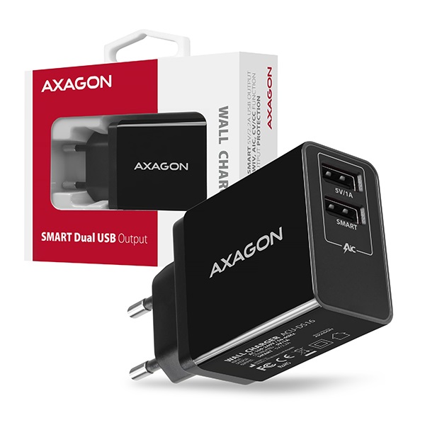 Axagon ACU-DS16 2.2A + 1A fekete fali töltő