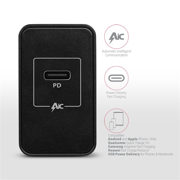 Axagon ACU-PD22 USB-C PD fekete fali töltő