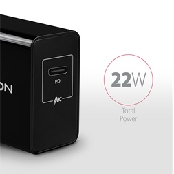 Axagon ACU-PD22 USB-C PD fekete fali töltő