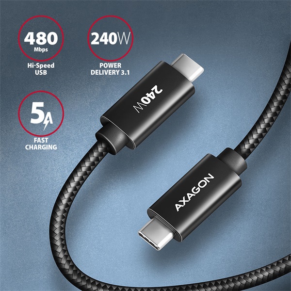 Axagon BUCM2-CM15AB 1,5m USB C fekete adat- és töltőkábel