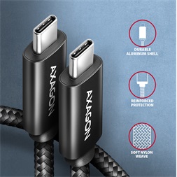 Axagon BUCM2-CM15AB 1,5m USB C fekete adat- és töltőkábel