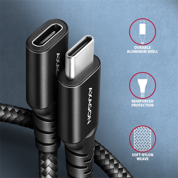 Axagon BUCM32-CF10AB 1m USB C fekete hosszabbító kábel