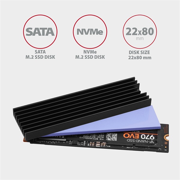 Axagon CLR-M2L6 alumínium passzív hűtő M.2 SSD-hez