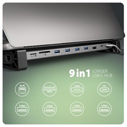 Axagon HMC-10HLS USB-C 5Gbps LONGER 9in1 hub