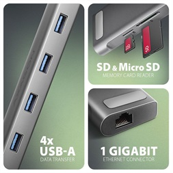 Axagon HMC-10HLS USB-C 5Gbps LONGER 9in1 hub