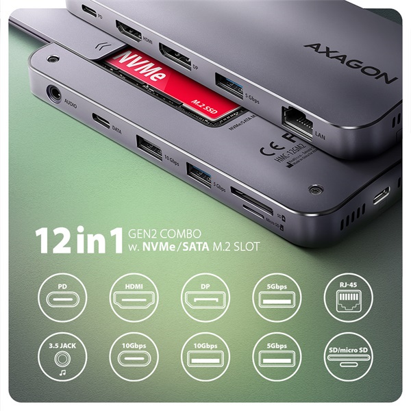 Axagon HMC-12GM2 12in1 USB HUB