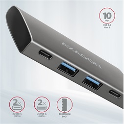 Axagon HMC-4G2 4 portos USB3.2. Gen 2 ezüstfekete HUB