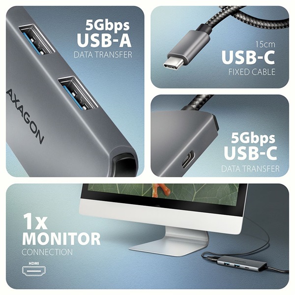 Axagon HMC-5H8K USB-C 5Gbps 5in1 8K hub