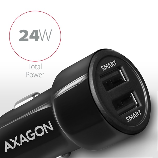 Axagon PWC-5V5 2.4A + 2.4A fekete autós töltő