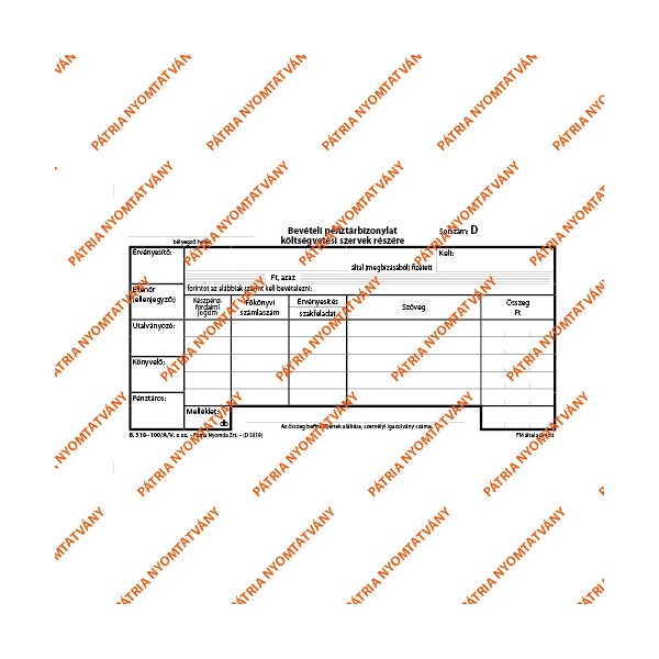 B.318-100/A/V 25x3 "Bevételi pénztárbizonylat nyugtával" nyomtatvány