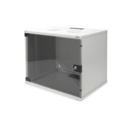 DIGITUS 19" 9U 460x540x400mm lapraszerelt üvegajtós szürke fali rack szekrény