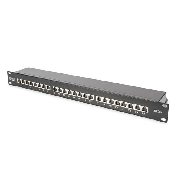 DIGITUS CAT6A 24port 19" 1U kompakt fekete árnyékolt Patch Panel