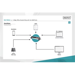 DIGITUS DA-70614 2xUSB kapcsolós hálózati elosztó 4 schuko aljzattal