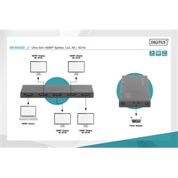 DIGITUS DS-45323 4 portos 4K/60Hz ultra slim HDMI splitter