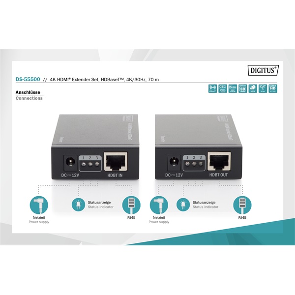 DIGITUS DS-55500 HDMI 4K/30Hz HDBaseT 70m extender szett