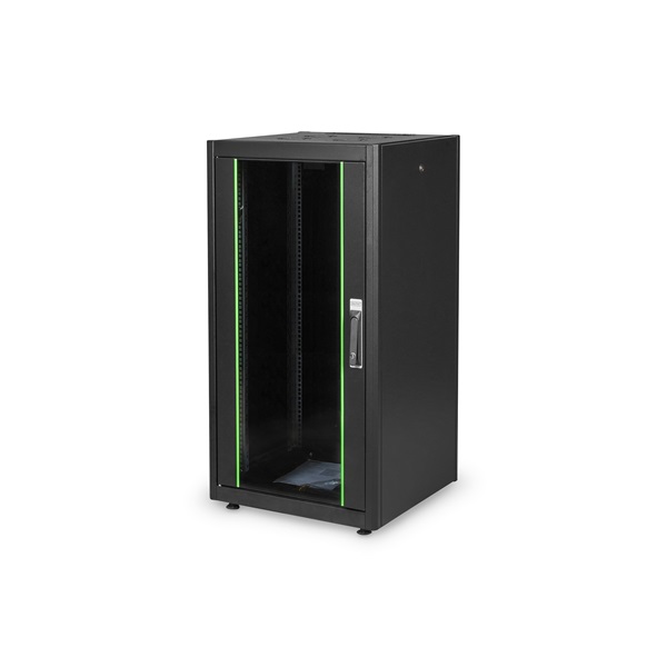 DIGITUS Rack Dynamic Basic 19" 22U 600x600mm üvegajtós fekete álló rack szekrény