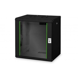 DIGITUS Rack Unique 19" 12U 643x600x450mm üvegajtós fekete fali rack szekrény