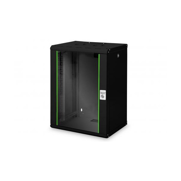 DIGITUS Rack Unique 19" 16U 820x600x450mm üvegajtós fekete fali rack szekrény