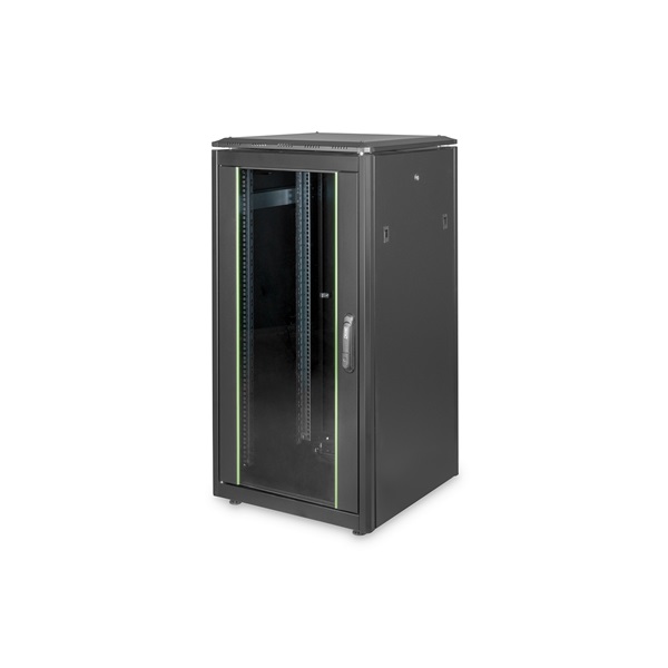 DIGITUS Rack Unique 19" 22U 1164x600x600mm üvegajtós fekete álló rack szekrény