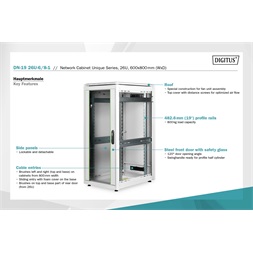 DIGITUS Rack Unique 19" 26U 1342x600x800mm üvegajtós szürke álló rack szekrény