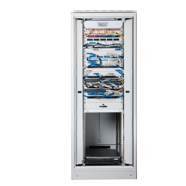 DIGITUS Rack Unique 19" 32U 1609x800x800mm üvegajtós szürke álló rack szekrény