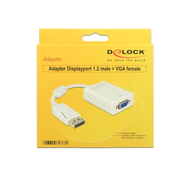 Delock 61766 fehér adapter displayport apa > VGA 15 pin anya