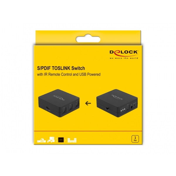 Delock 63395 S/PDIF TOSLINK 3 bemenet/1 kimenet távírányítható switch