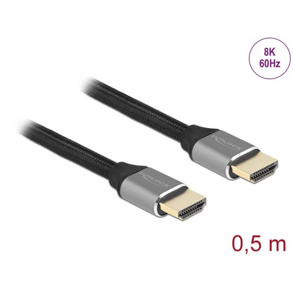 Delock 83994 50cm Ultra nagy sebességű HDMI 48Gbps 8K 60Hz szürke kábel