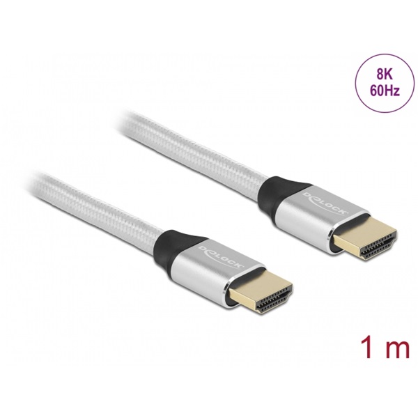 Delock 85366 1m Ultra nagy sebességű HDMI 48Gbps 8K 60Hz ezüst kábel