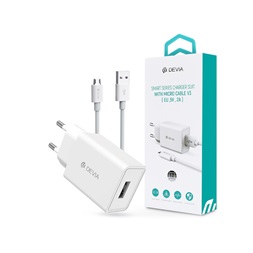 Devia ST362286 10W fehér hálózati töltő adapter +1m microUSB kábel