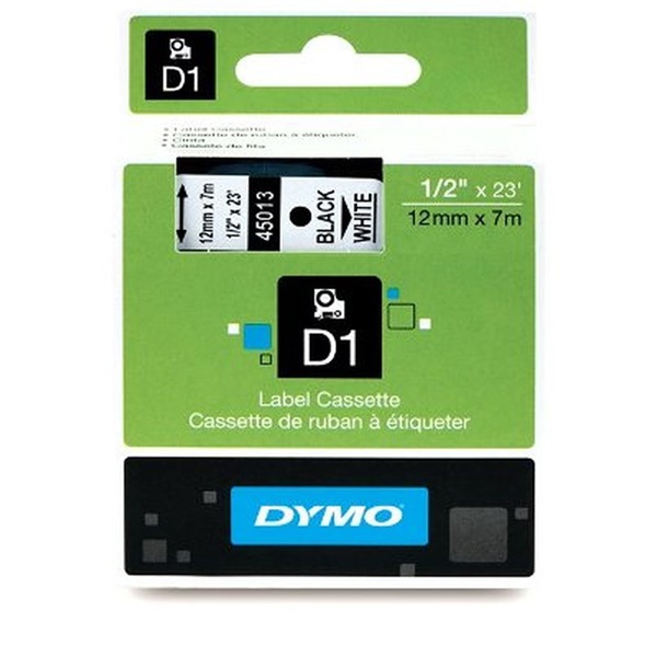 Dymo D1 12mmx7m fehér/fekete feliratozógép szalag