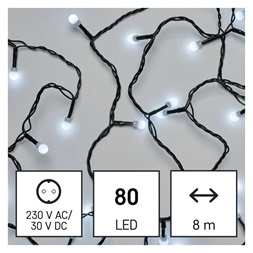 Emos D5AC06 8m/80LED/kül-beltéri/hideg fehér/golyók karácsonyi LED fényfüzér