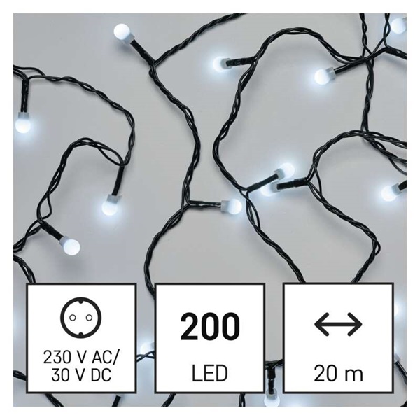 Emos D5AC07 20m/200LED/kül-beltéri/hideg fehér/golyók karácsonyi LED fényfüzér