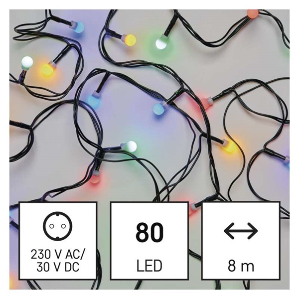 Emos D5AM02 8m/80LED/kül-beltéri/időzítős/többszínű/golyók karácsonyi LED fényfüzér