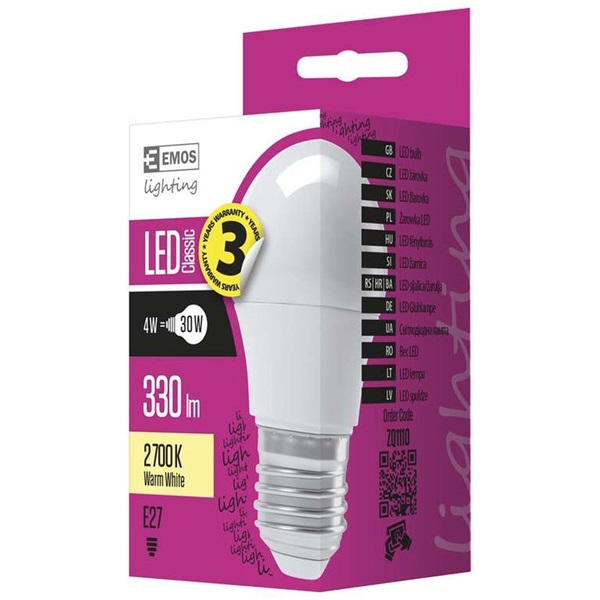 Emos ZQ1110 CLASSIC 4W E27 330 lumen meleg fehér LED kisgömb izzó