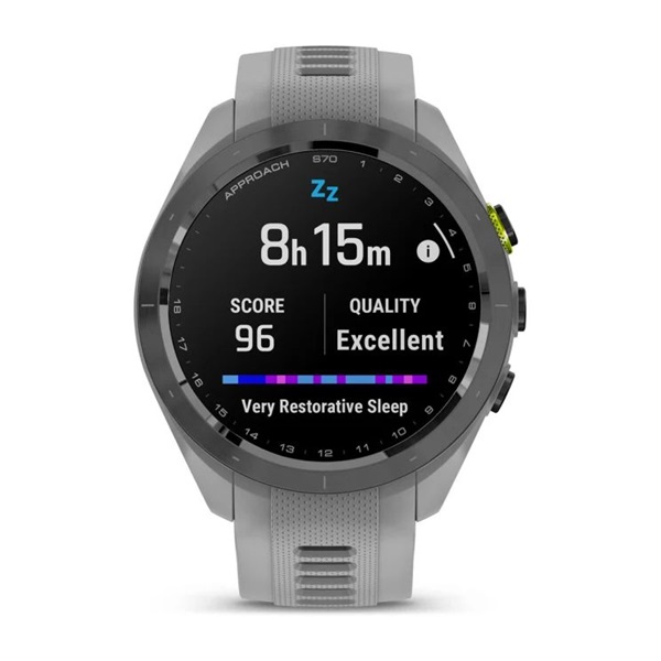 Garmin Approach S70 (42mm) fekete kerámia púderszürke szilikon szíjjal (ED) okosóra