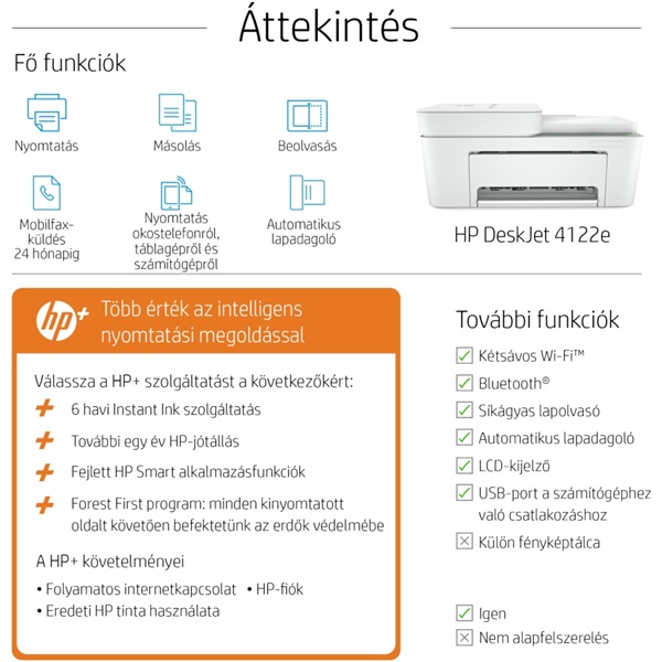 HP DeskJet Plus 4122E tintasugaras multifunkciós Instant Ink ready nyomtató