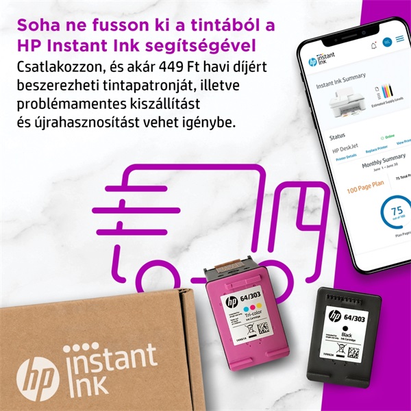 HP DeskJet Plus 4122E tintasugaras multifunkciós Instant Ink ready nyomtató