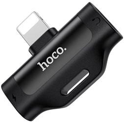 Hoco HOC0299 Lightning+Lightning LS31 2in1 Dual Lightning Converter - fekete audió adapter