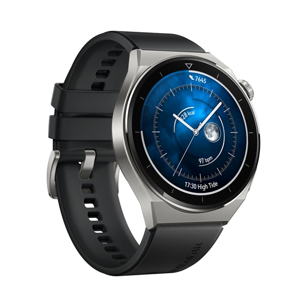 Huawei Watch GT 3 Pro (46mm) fekete szilikon pántos ezüst okosóra