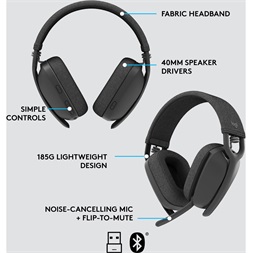 Logitech Zone Vibe 125 vezeték nélküli grafitszürke gamer headset