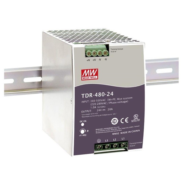 MEAN WELL TDR-480-24 24V 20A 480W DIN sínre szerelhető tápegység