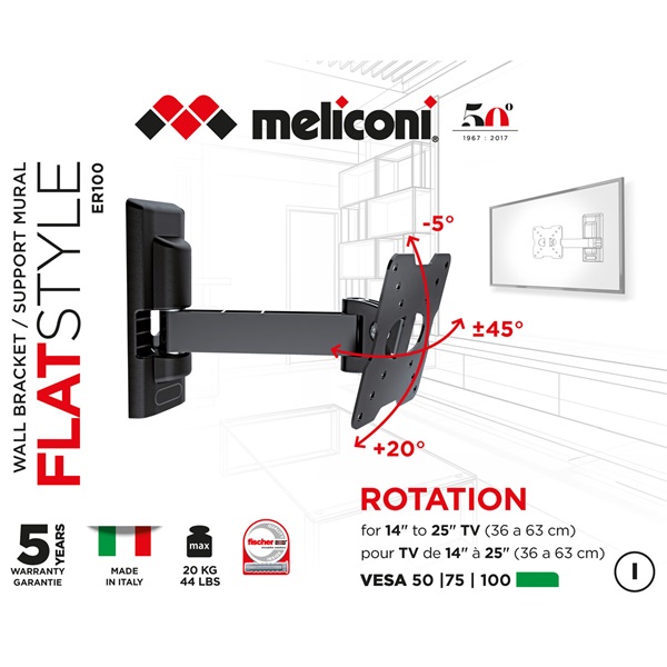 Meliconi FlatStyle FR100 dönthető, forgatható karos VESA 100 TV fali konzol