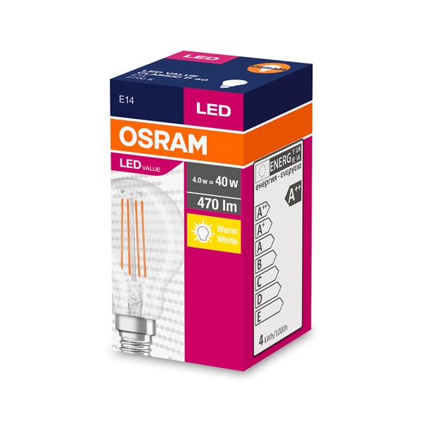 Osram Value átlátszó üveg búra/4W/470lm/2700K/E14 LED kisgömb izzó